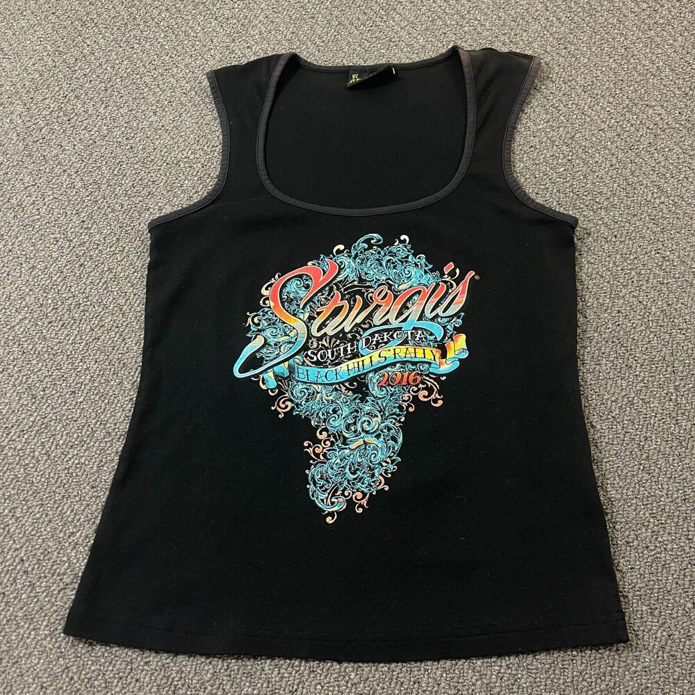 Biker Clothing Co Tank Top Women 2XL Black Cotton Graphic Stugis 2016 Sleeveless